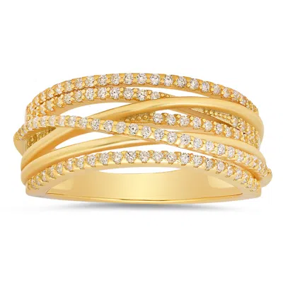 Kylie Harper 14k Gold Over Silver Crossover Statement Cz Ring In Yellow