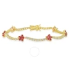 Kylie Harper 14k Gold Over Silver Cubic Zirconia  Cz Floral Station Tennis Bracelet - 7.25" In Gold-tone