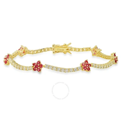 Kylie Harper 14k Gold Over Silver Cubic Zirconia  Cz Floral Station Tennis Bracelet - 7.25" In Gold-tone