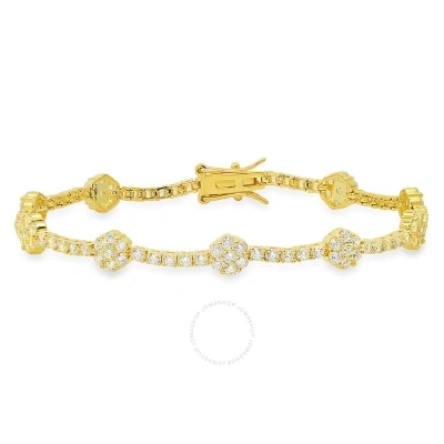 Kylie Harper 14k Gold Over Silver Cubic Zirconia  Cz Floral Station Tennis Bracelet - 7.25" In Gold-tone