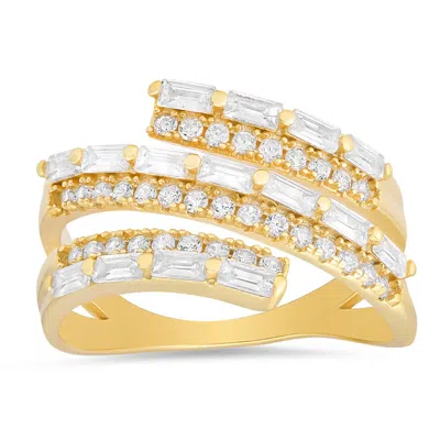 Kylie Harper 14k Gold Over Silver Cz Baguette-cut Sprial Crossover Ring In ["gold Tone"]