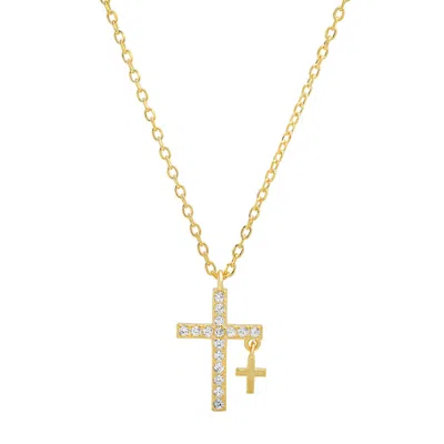 Kylie Harper 14k Gold Over Silver Cz Double Cross Pendant