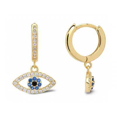 Kylie Harper 14k Gold Over Silver Dangling Evil Eye Cz Hoop Earrings