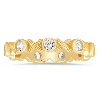 Kylie Harper 14k Gold Over Silver Diamond-cut Bezel-set Cz Xo Eternity Band Ring In ["gold Tone"]