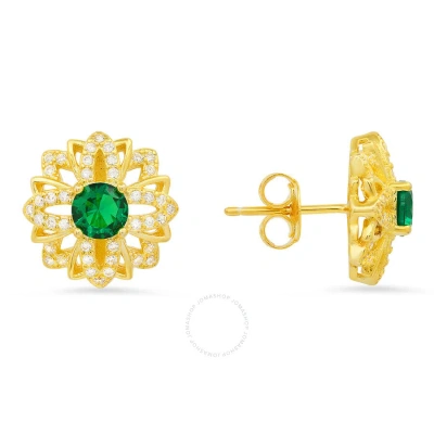 Kylie Harper 14k Gold Over Silver Emerald Cz Floral Stud Earrings In Gold-tone