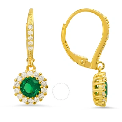 Kylie Harper 14k Gold Over Silver Emerald Cz Halo Leverback Earrings In Gold-tone