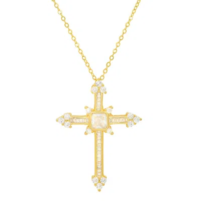 Kylie Harper Gold Over Silver Fancy Diamond Cz Cross Pendant In Gold-tone