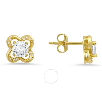 Kylie Harper 14k Gold Over Silver Flower Cubic Zirconia  Cz Stud Earrings In Gold-tone