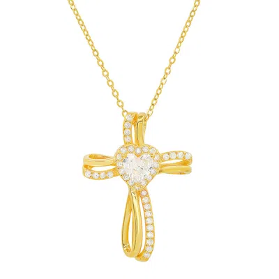 Kylie Harper Gold Over Silver Heart Diamond Cz Cross Pendant In Gold-tone