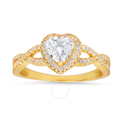 Kylie Harper 14k Gold Over Silver Heart-cut Cubic Zirconia  Cz Halo Ring In Gold Tone