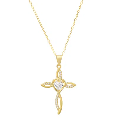Kylie Harper 14k Gold Over Silver Heart-cut Swirling Cross Cz Pendant