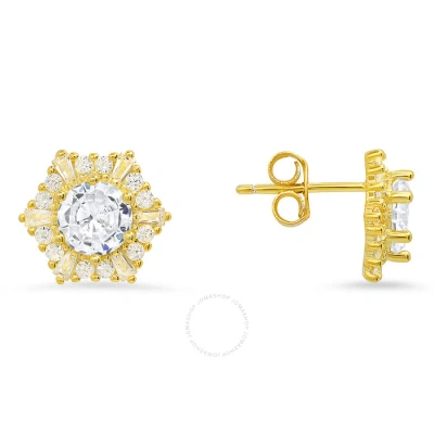 Kylie Harper 14k Gold Over Silver Hexagon Cubic Zirconia  Cz Halo Stud Earrings In Gold-tone