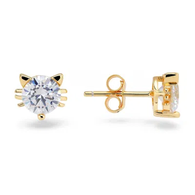 Kylie Harper 14k Gold Over Silver Kitty Cat Cz Stud Earrings