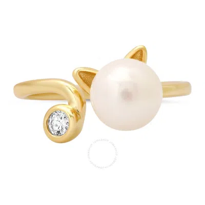 Kylie Harper 14k Gold Over Silver Kitty Cat Genuine Pearl & Cz Ring In Gold Tone