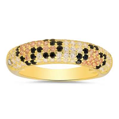 Kylie Harper 14k Gold Over Silver Leopard Skin Pave Cz Band Ring In Yellow