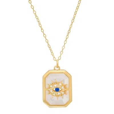 Kylie Harper 14k Gold Over Silver Mother Of Pearl & Cz Evil Eye Medallion Pendant