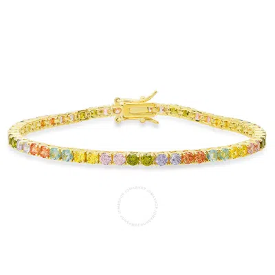 Kylie Harper 14k Gold Over Silver Multi-color Cubic Zirconia  Cz Tennis Bracelet - 7.25" In Gold Tone