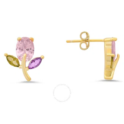 Kylie Harper 14k Gold Over Silver Multi-color Cz Flower Stud Earrings