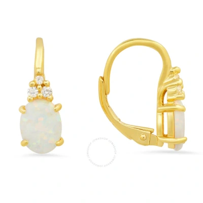 Kylie Harper 14k Gold Over Silver Opal & Cz Leverback Earrings In Gold-tone