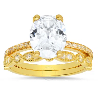 Kylie Harper 14k Gold Over Silver Oval-cut Cubic Zirconia  Cz 2pc Stackable Ring Set In Gold Tone