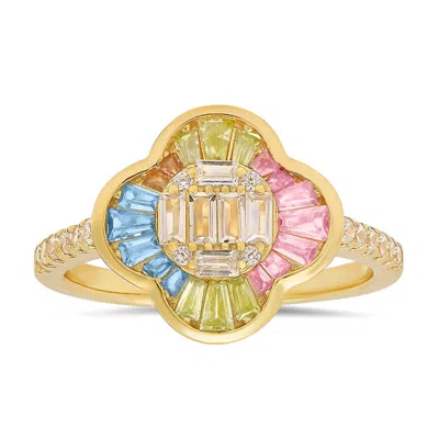 Kylie Harper 14k Gold Over Silver Pastel Multi-color Clover Ring In Brown