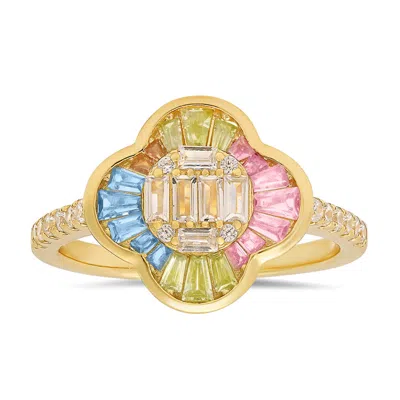 Kylie Harper 14k Gold Over Silver Pastel Multi-color Clover Ring In ["gold Tone"]
