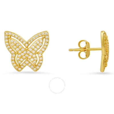 Kylie Harper 14k Gold Over Silver Pave Butterfly Cubic Zirconia  Cz Stud Earrings In Gold-tone