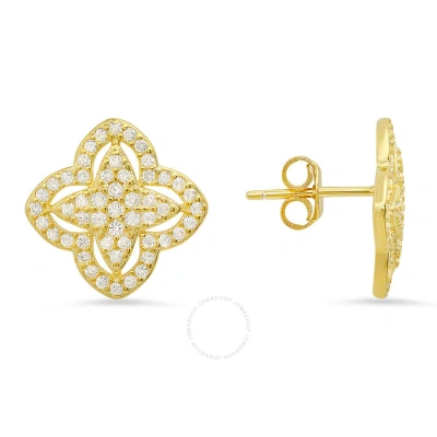 Kylie Harper 14k Gold Over Silver Pave Cubic Zirconia  Cz Floral Stud Earrings In Gold-tone