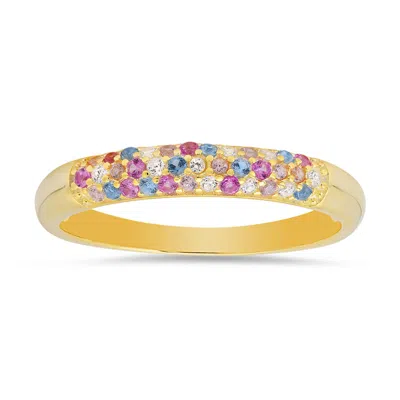 Kylie Harper 14k Gold Over Silver Petite Pastel Multi-color Pave Cz Band Ring In ["gold Tone"]