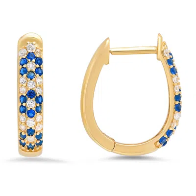 Kylie Harper 14k Gold Over Silver Petite Sapphire Cz Floral Hoop Earrings