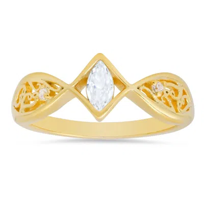 Kylie Harper 14k Gold Over Silver Petite Vintage Marquise-cut Cz Filigree Ring