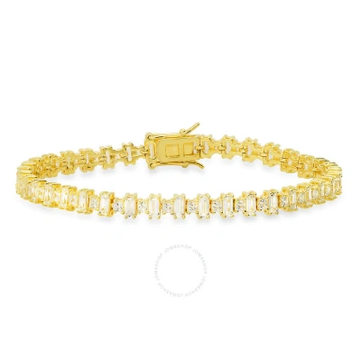 Kylie Harper 14k Gold Over Silver Princess & Baguette-cut Cubic Zirconia  Cz Tennis Bracelet - 7.25" In Gold-tone