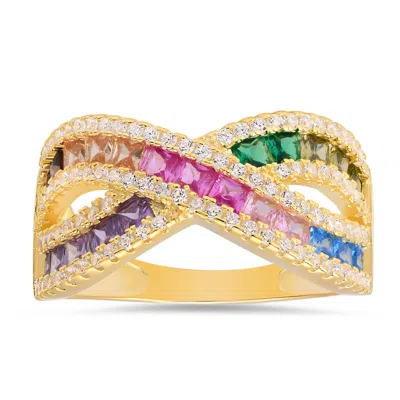 Kylie Harper 14k Gold Over Silver Princess-cut Multi-color Crossover Highway Ring