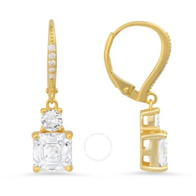 Kylie Harper 14k Gold Over Silver Round & Asscher-cut Cubic Zirconia  Cz Leverback Earrings In Gold-tone