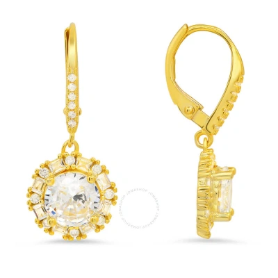 Kylie Harper 14k Gold Over Silver Round And Baguette Cubic Zirconia  Cz Halo Leverback Earrings In Gold-tone