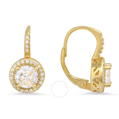 Kylie Harper 14k Gold Over Silver Round-cut Cubic Zirconia  Cz Halo Leverback Earrings In Gold-tone