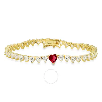 Kylie Harper 14k Gold Over Silver Ruby Cz Heart-cut Tennis Bracelet - 7.25" In Gold-tone