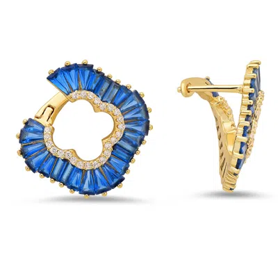 Kylie Harper 14k Gold Over Silver Sapphire Cz Clover Statement Hoop Earrings
