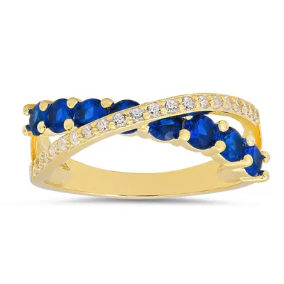 Kylie Harper 14k Gold Over Silver Sapphire Cz Crossover Ring In ["gold Tone"]