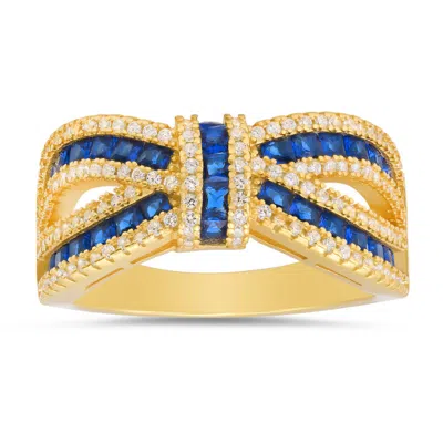 Kylie Harper 14k Gold Over Silver Sapphire Cz Love Knot Ring In Blue