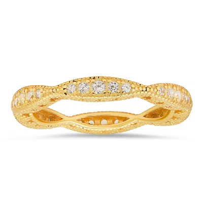 Kylie Harper 14k Gold Over Silver Stackable Vintage Swirl Eternity Band Ring In Yellow