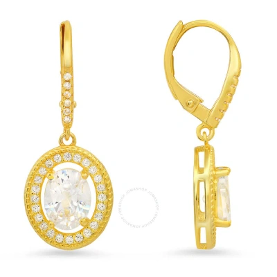 Kylie Harper 14k Gold Over Silver Twisted Rope Cubic Zirconia  Cz Halo Leverback Earrings In Gold-tone