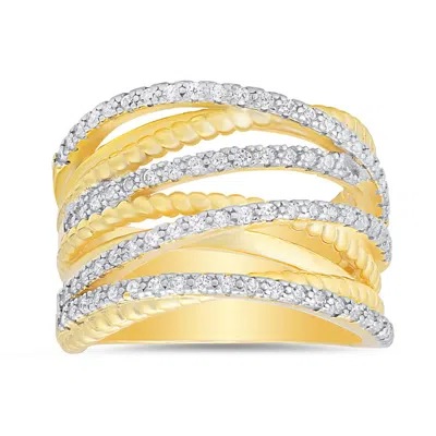 Kylie Harper 14k Gold Over Silver Twisted Rope Cz Highway Statement Ring In ["gold Tone"]