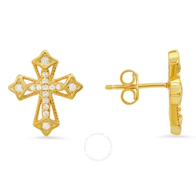 Kylie Harper 14k Gold Over Silver Vintage Cubic Zirconia  Cz Cross Stud Earrings In Gold-tone