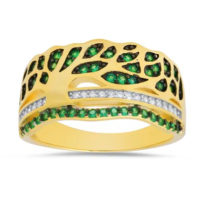 Kylie Harper 14k Gold Over Silver Vintage Cz Tree Of Life Ring In Burgundy