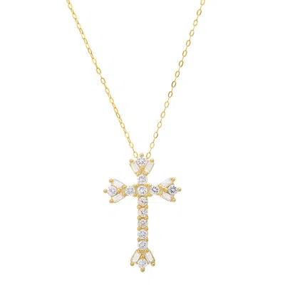 Kylie Harper 14k Gold Over Silver Vintage Floral Cz Cross Pendant