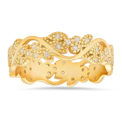 Kylie Harper 14k Gold Over Silver Vintage Floral Cz Eternity Band Ring In Yellow