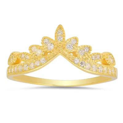 Kylie Harper 14k Gold Over Silver Vintage Floral V Ring In Yellow
