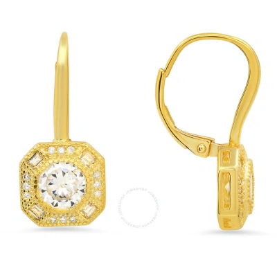 Kylie Harper 14k Gold Over Silver Vintage Halo Cubic Zirconia  Cz Leverback Earrings In Gold-tone
