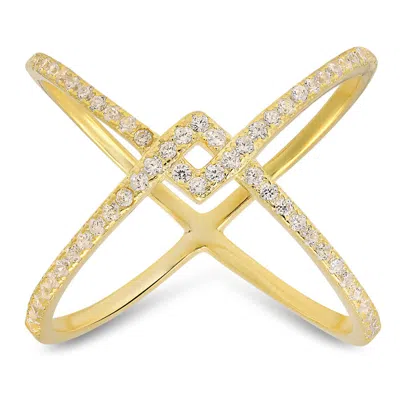 Kylie Harper 14k Gold Over Silver Zig-zag Crossover Cz Ring In Brown